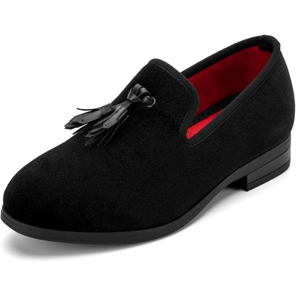 Size 4, Meijiana Boy's Formal Slip-on Black Suede Loafers